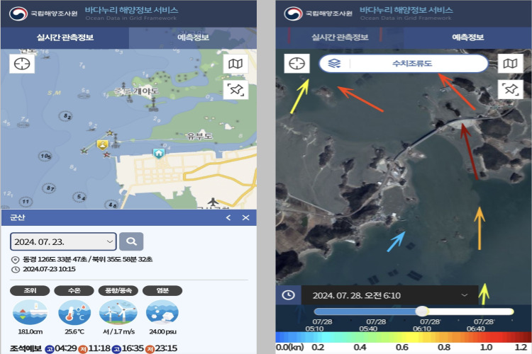 해양수산부 국립해양조사원 바다누리 해양정보 서비스 수치조류도